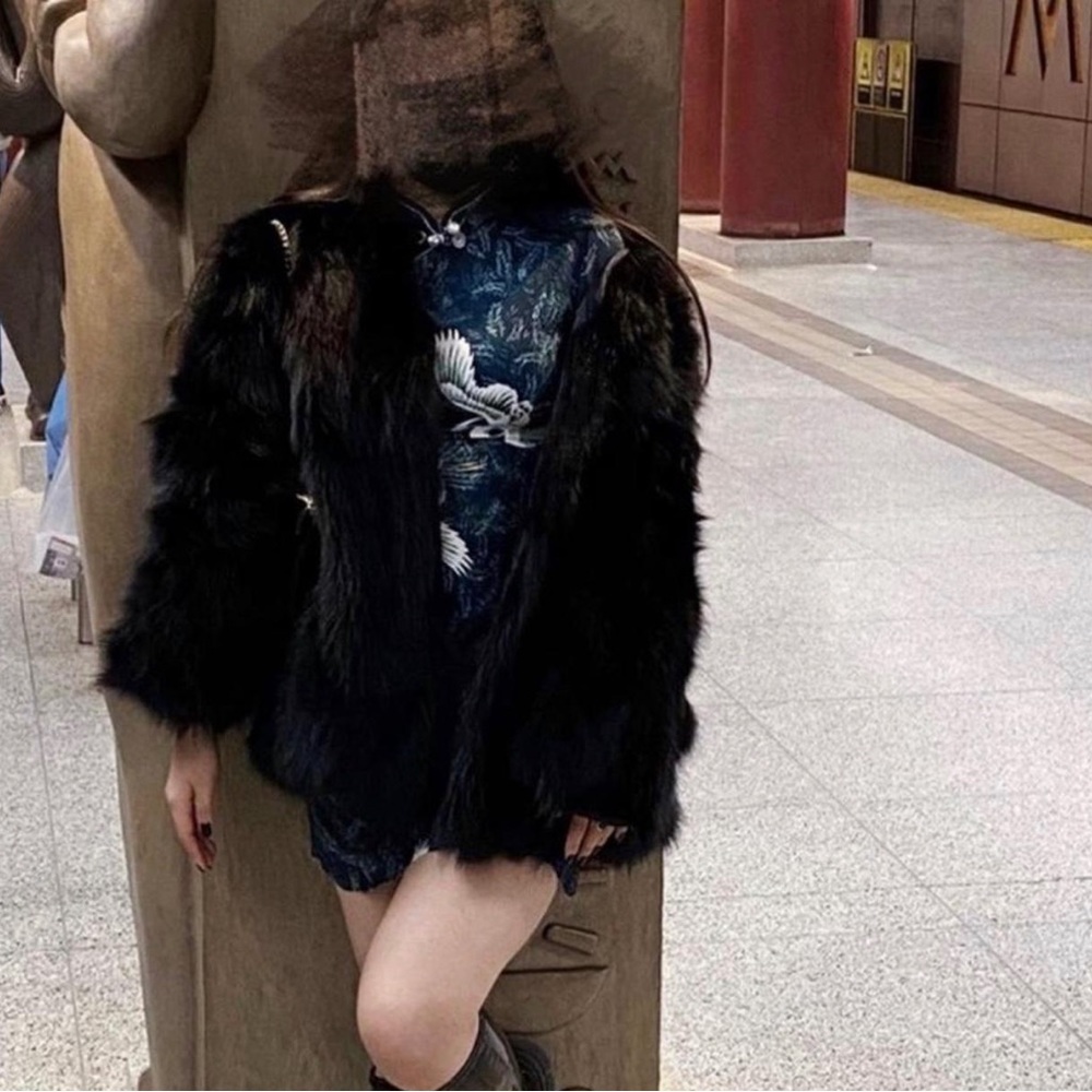 Real black fox fur jacket